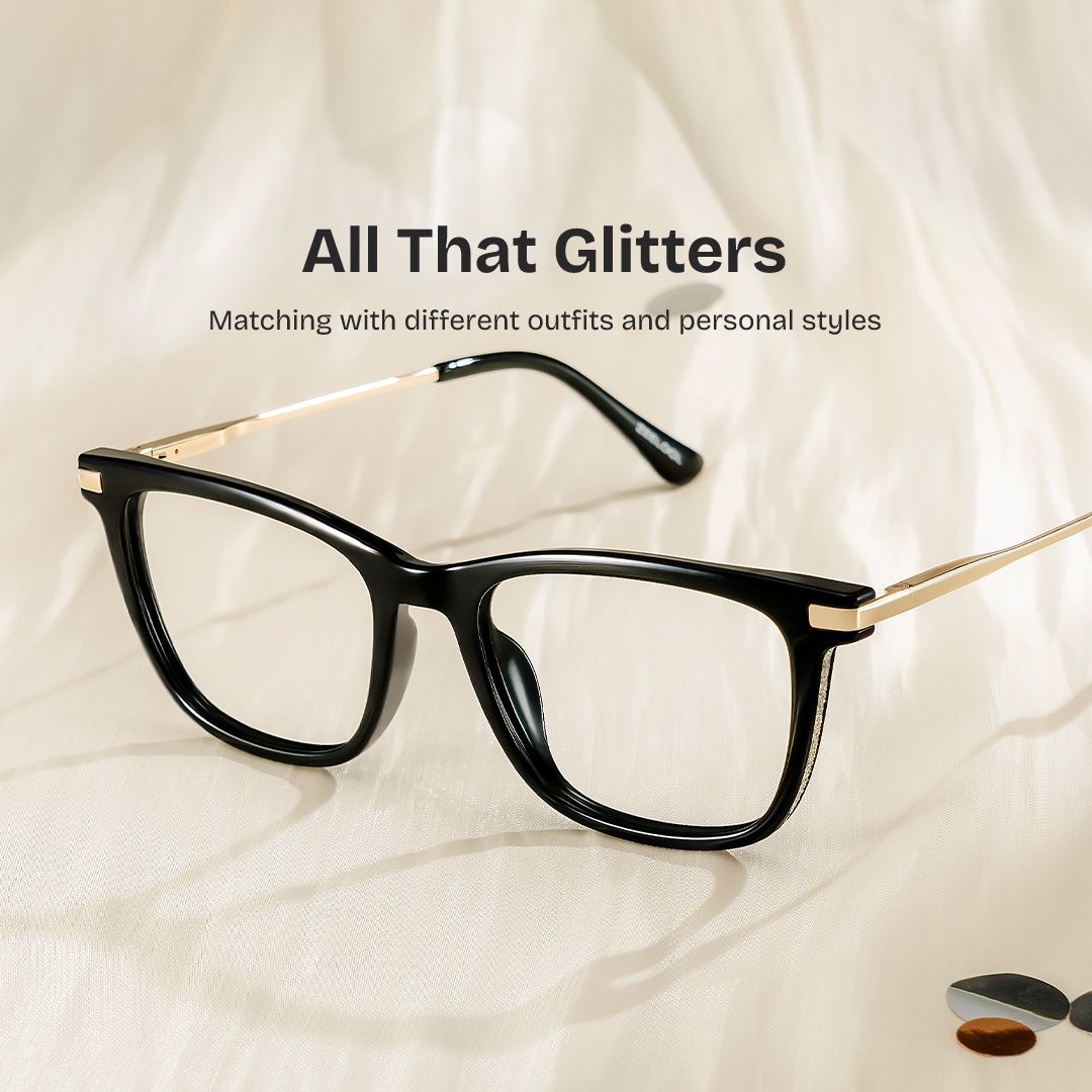 Selena Rectangle Black and Gold Frame Glasses | ZEELOOL0
