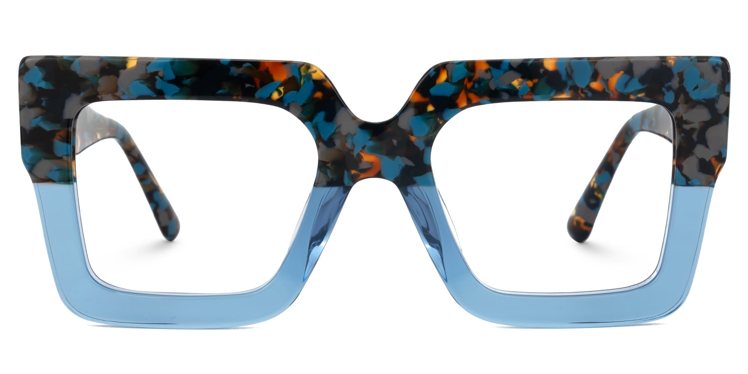 Brandon Blue Square Glasses with Chunky Acetate Frames0