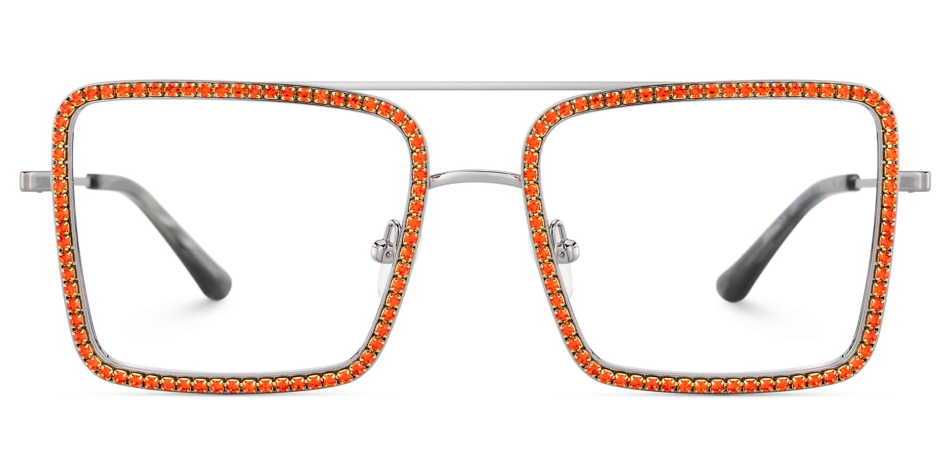 Diva Glasses, Orange Diamond and Golden Metal  Eyeglasses0
