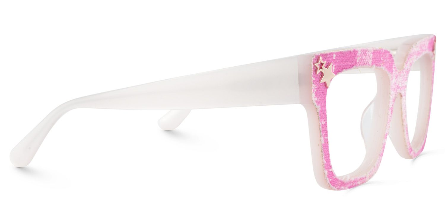 Teresita Thick Pink Denim Glasses in Square Design | Zeelool4