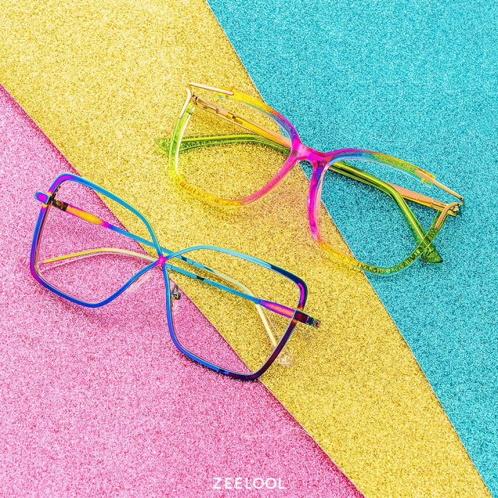 Racquel Iridescent Glasses Frames in Square Semi-Rimless  | Zeelool4