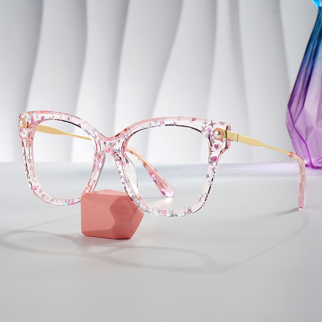 Square Pink Glasses With Star and Heart Gillter0