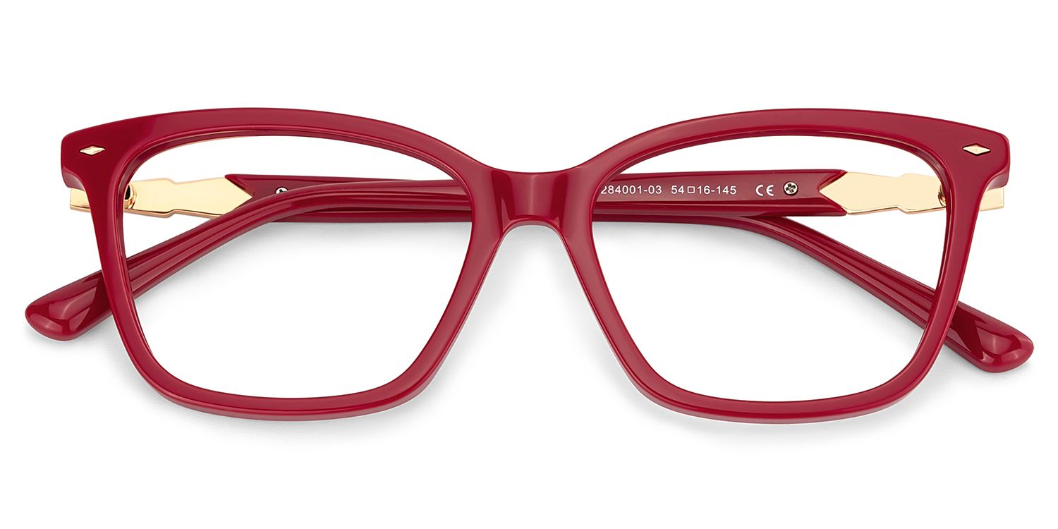 Theo Acetate Red Frame Glasses with Square Shape | Zeelool2