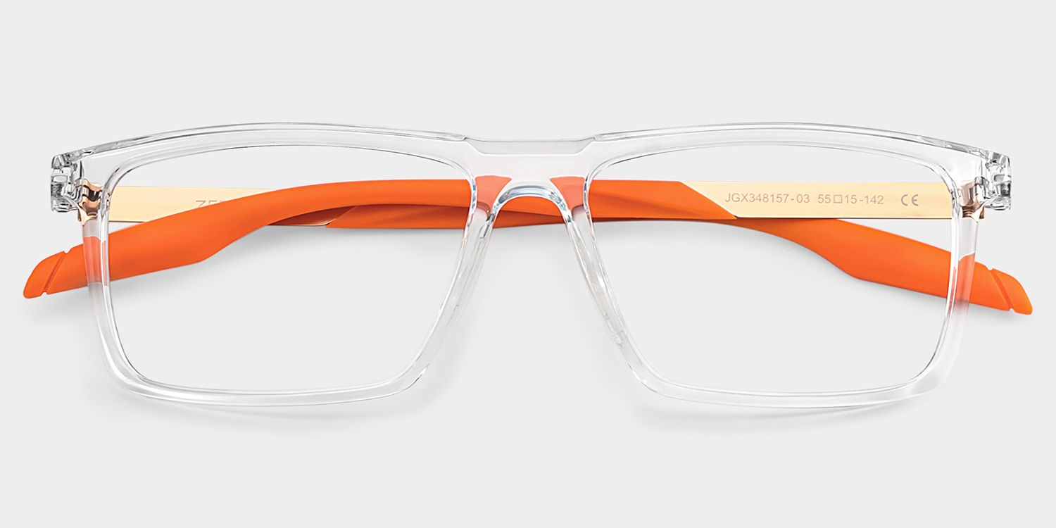 Active Clear Orange Rectangle Frame Glasses | ZEELOOL2