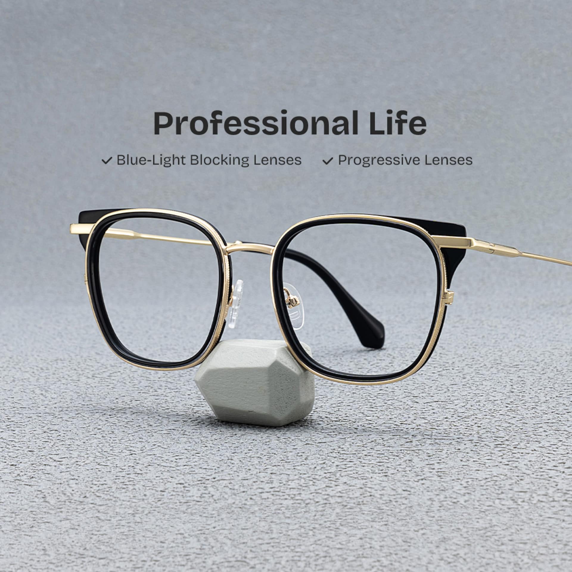 Cameron Eyeglasses in Square Black-gold Frame | Zeelool0