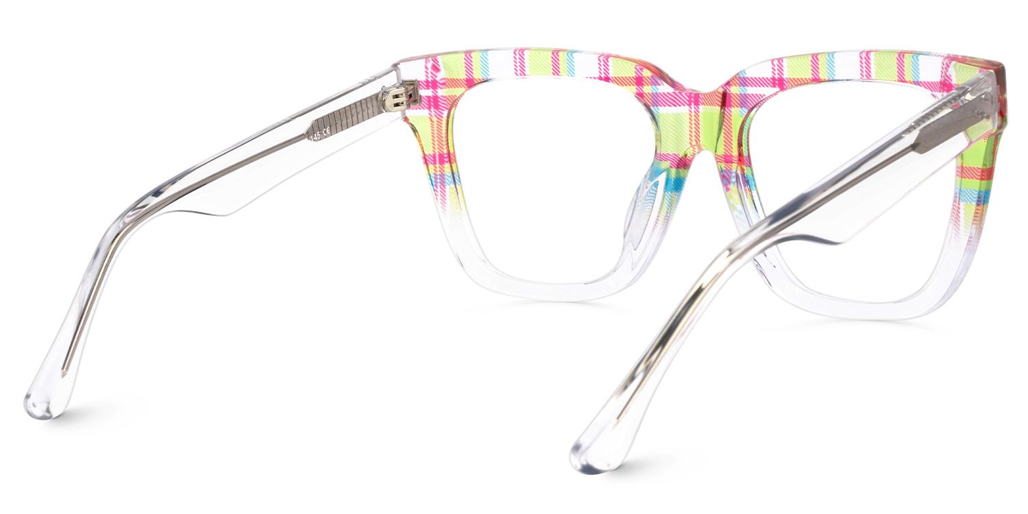 Boston Wide Tartan Plaid Crystal Square Frame Glasses3