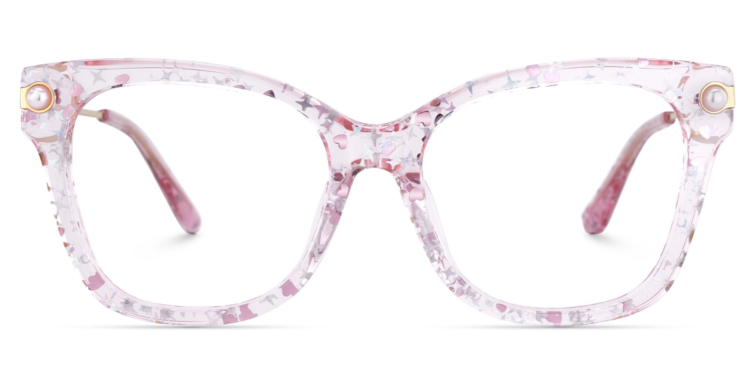 Square Pink Glasses With Star and Heart Gillter1