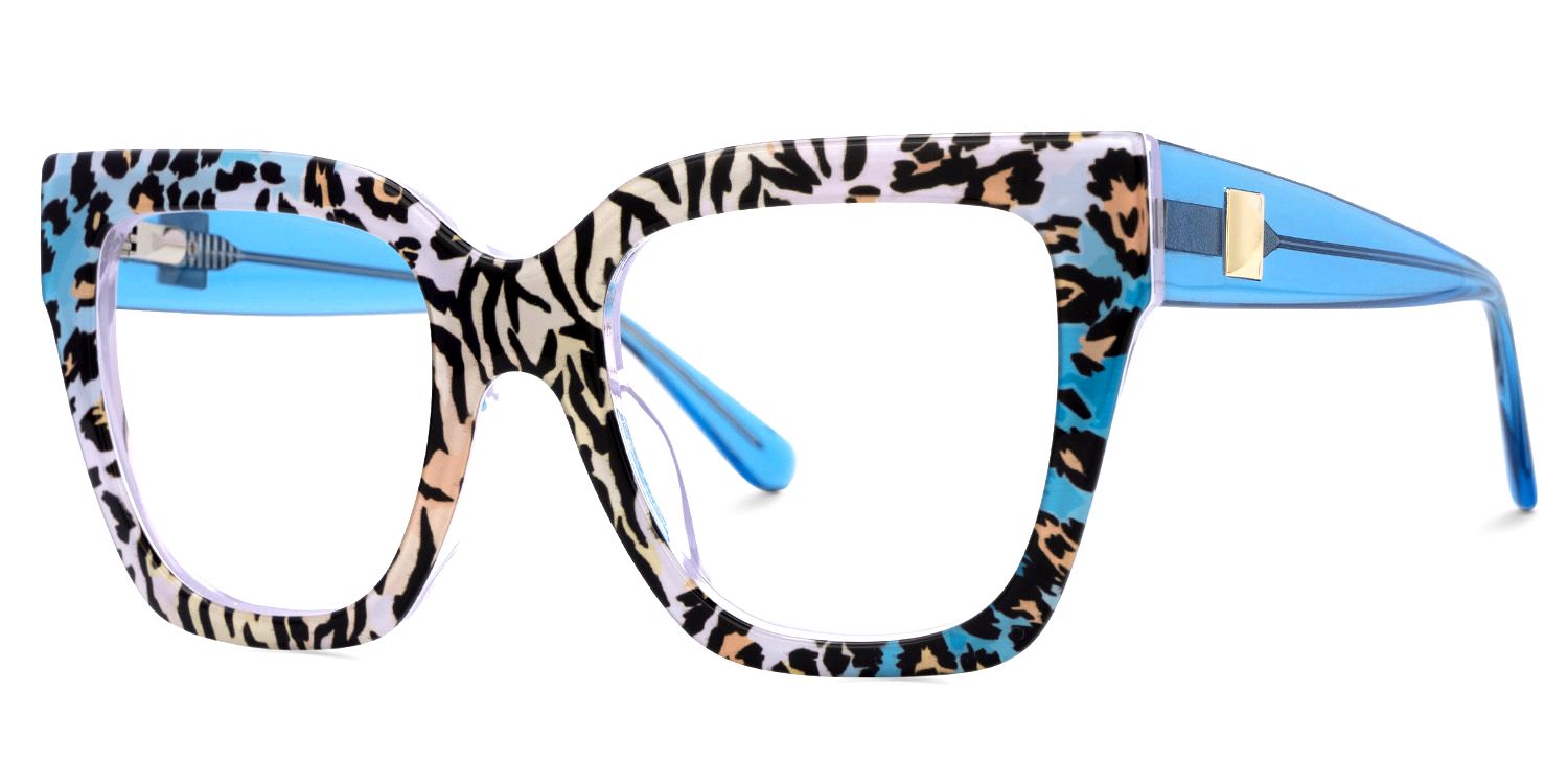 Affordable Blue Leopard Frame Ruby Square Glasses | Zeelool1