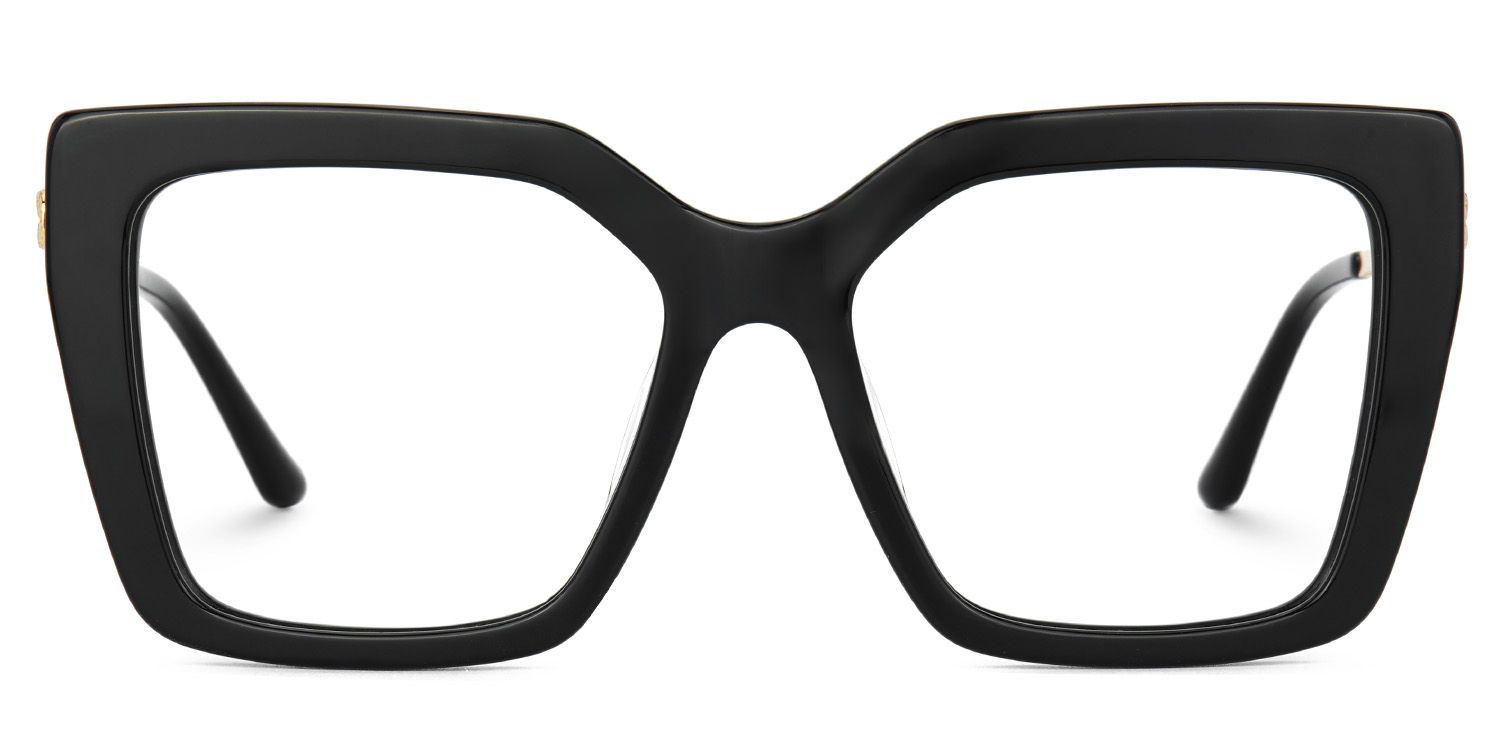 Flora Square Glossy Black Frame Glasses with Gold Arms0