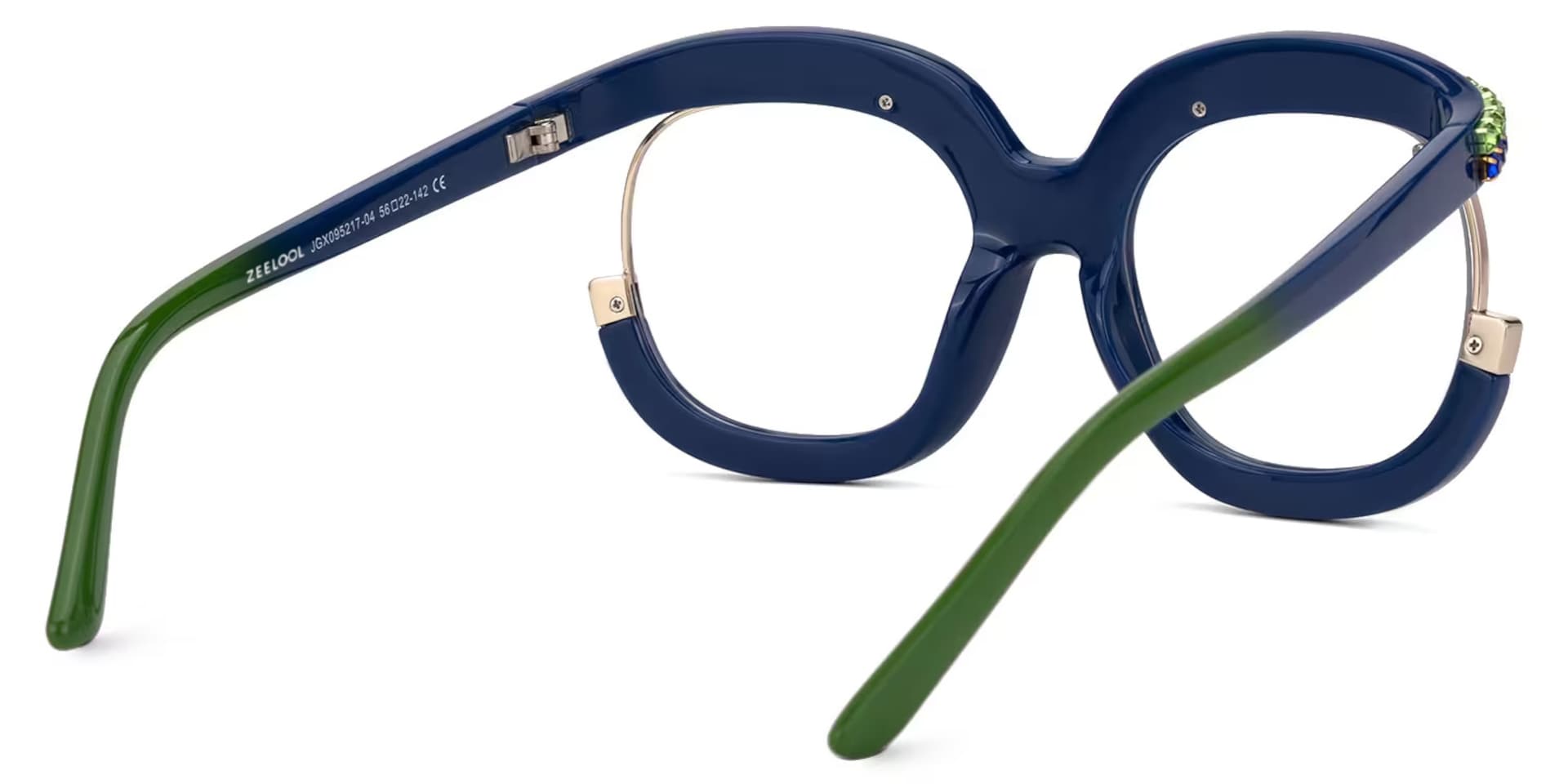 Green & Blue Rhinestone Frame -Veasley Square Glasses3
