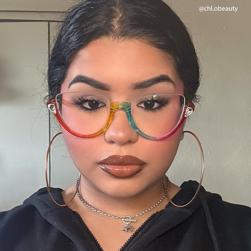 Felicia Cat-eye Crystal Multicolor Half Frame Glasses6