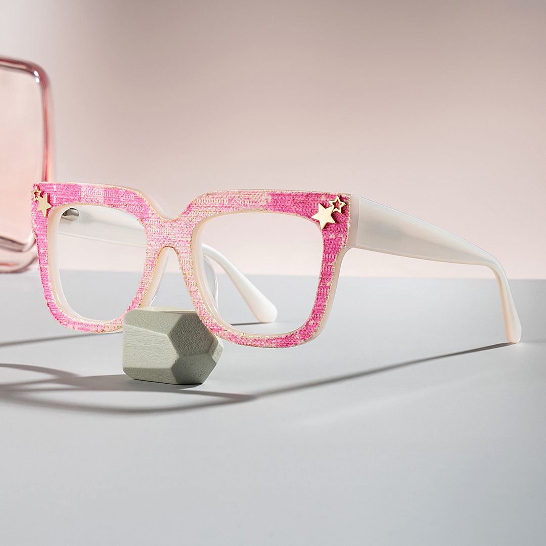 Teresita Thick Pink Denim Glasses in Square Design | Zeelool0