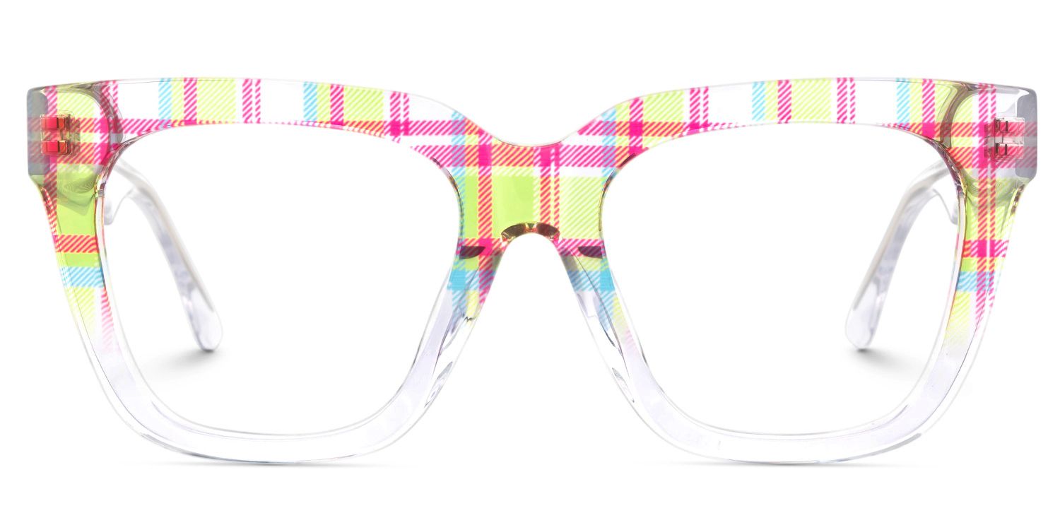 Boston Wide Tartan Plaid Clear Square Frame Glasses0