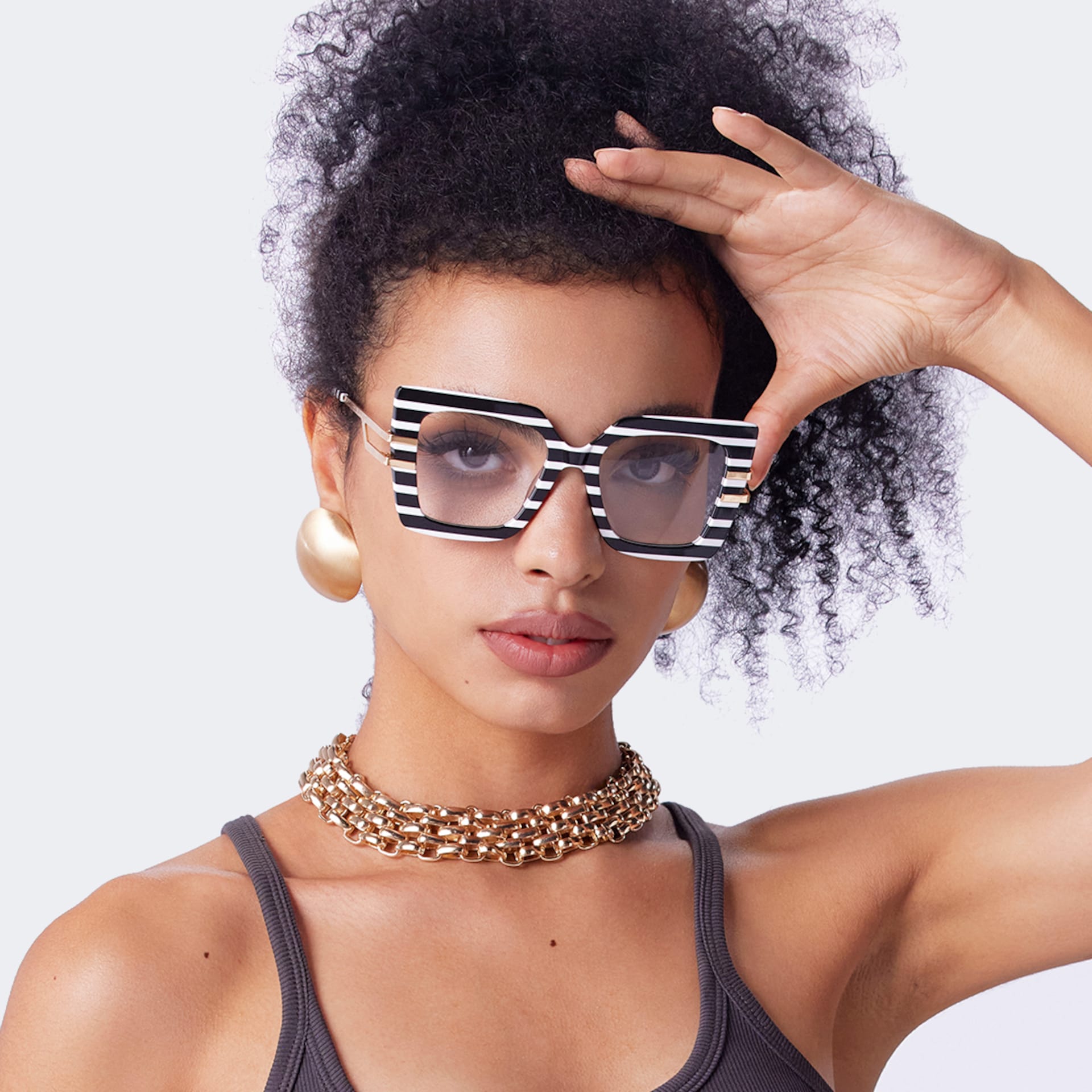 Square Frame Fashion Glasses With Black-White Strips9