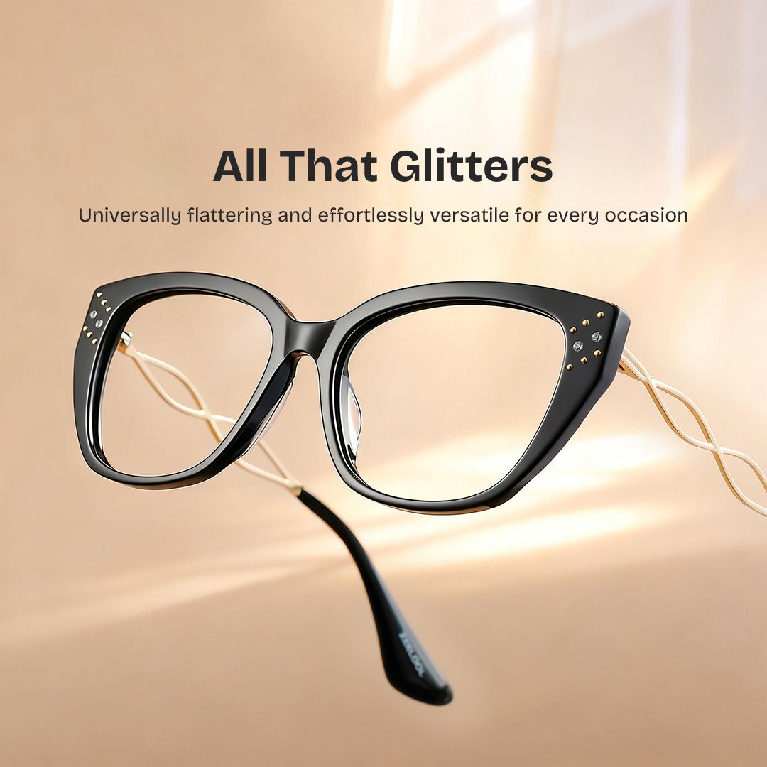 Alma Butterfly Black Glitter Eyeglasses | ZEELOOL1