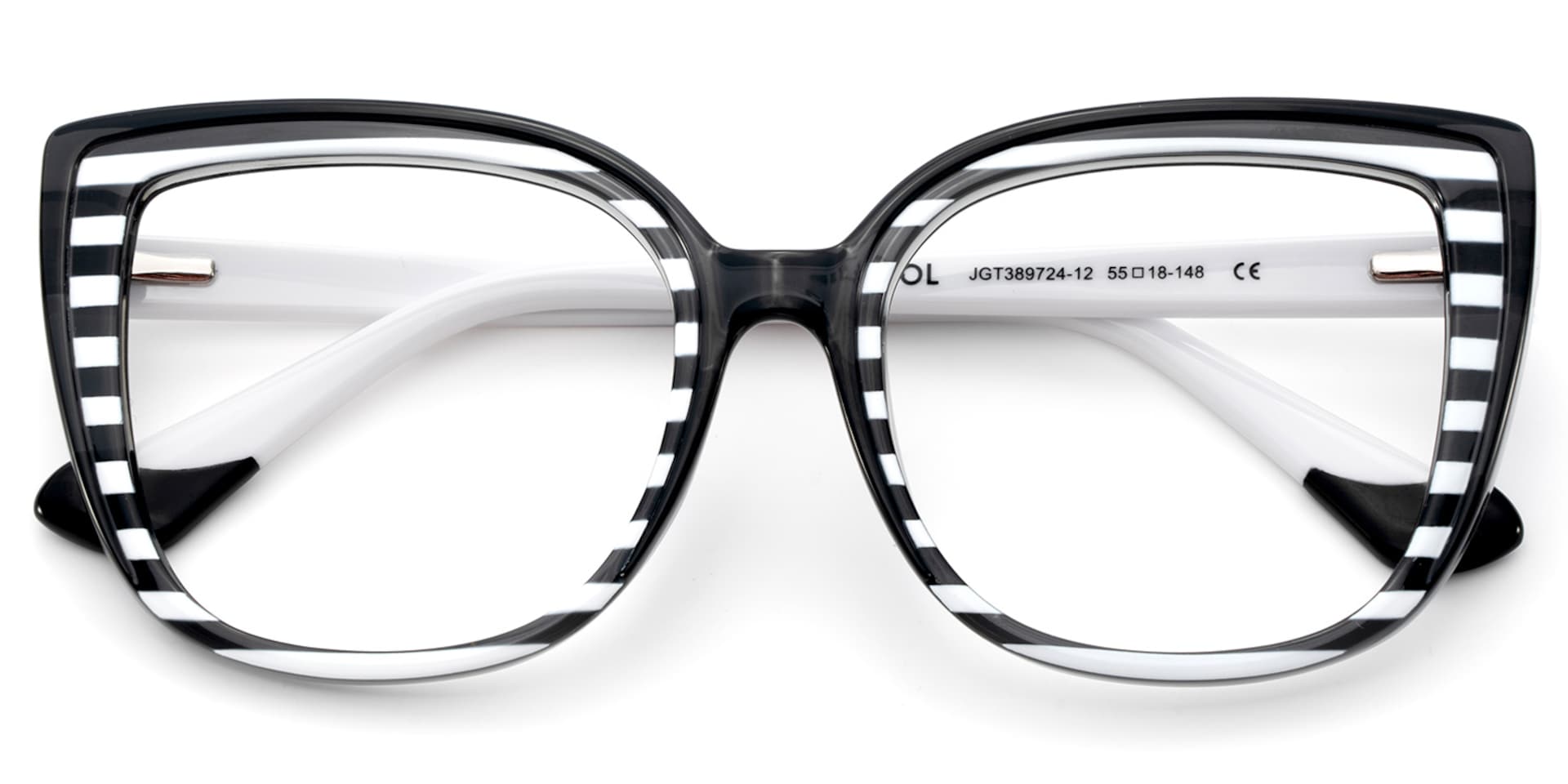 Large Black White Eyeglasses Frames With Cat Eye Shape2
