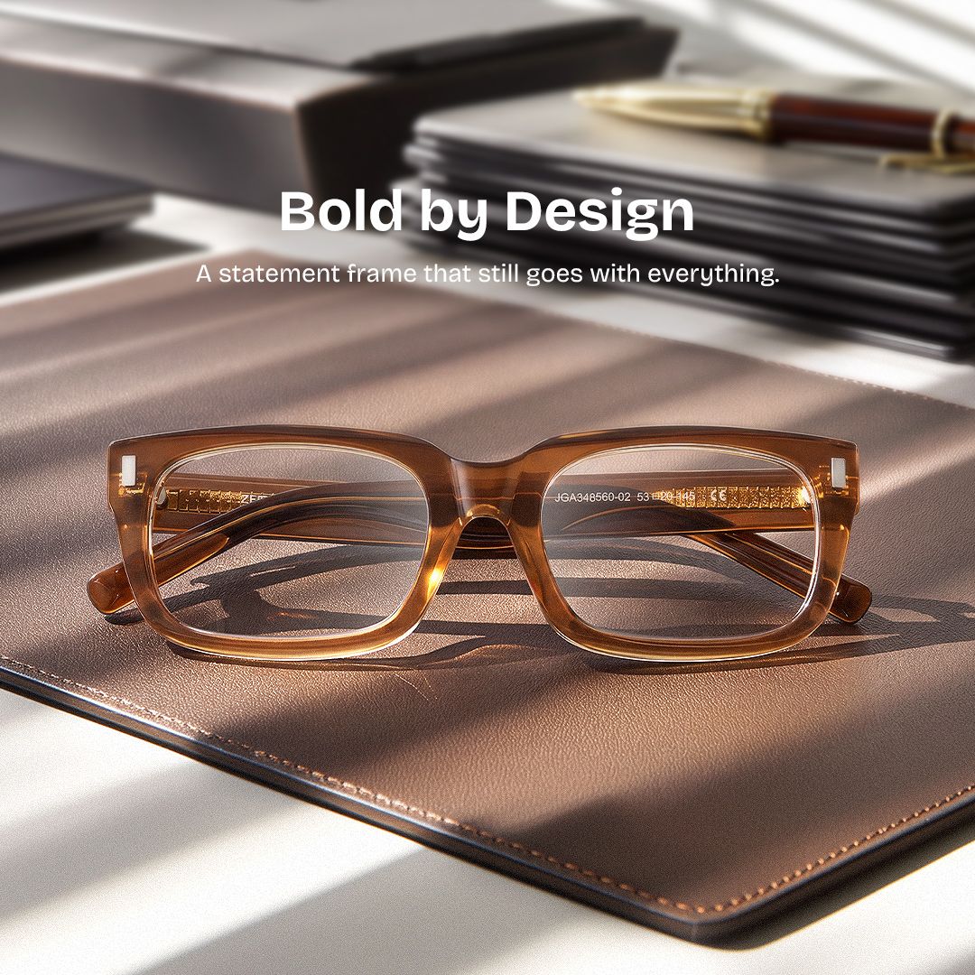 Fayssel Brown Rectangle Acetate Frame Glasses for Men | ZEELOOL0