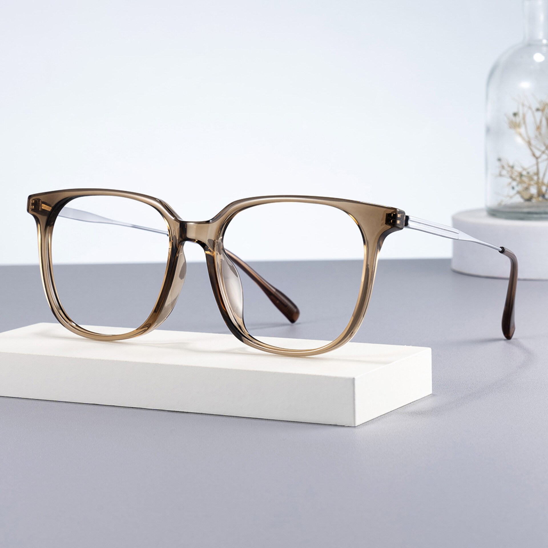 Ameedah Brown Square Thin Glasses | Zeelool0