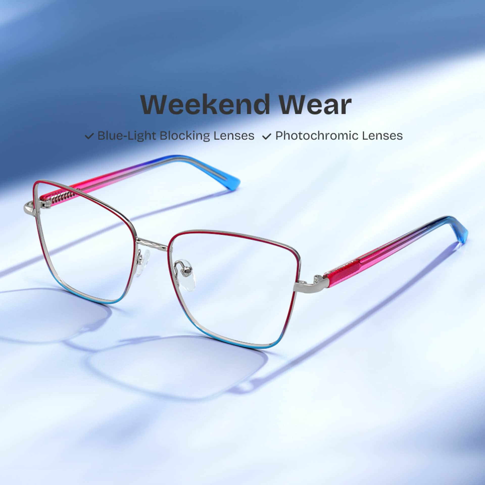 Jace Red-blue Square Prescription Glasses | Zeelool0