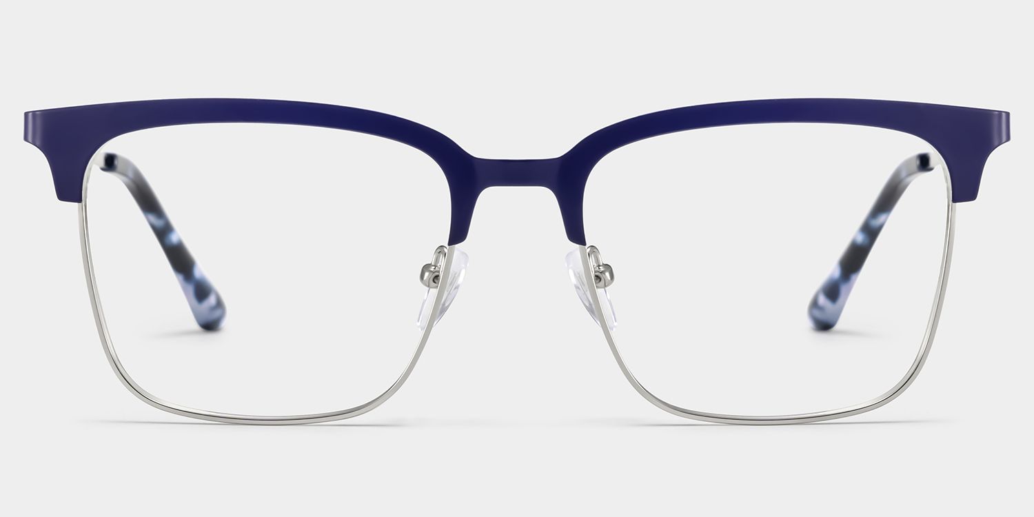 Cleo Blue Silver Frame Glasses with Browline Frame Online | ZEELOOL1