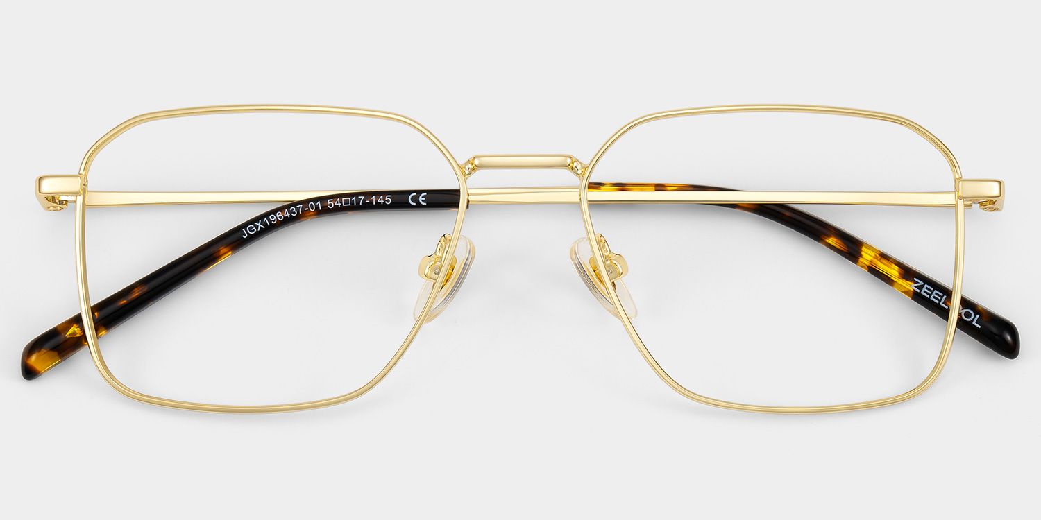 Leah Gold Frame Rectangular Glasses in Metal Frames for Men | ZEELOOL