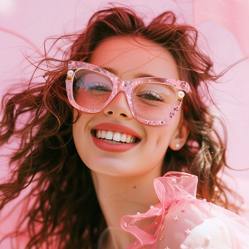 Transparent Pink Glasses with Pearl and Glitter Stars8