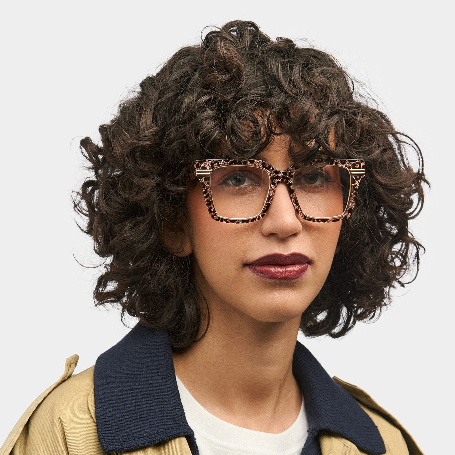 Taylor Square Gold Leopard Frame Glasses for females0