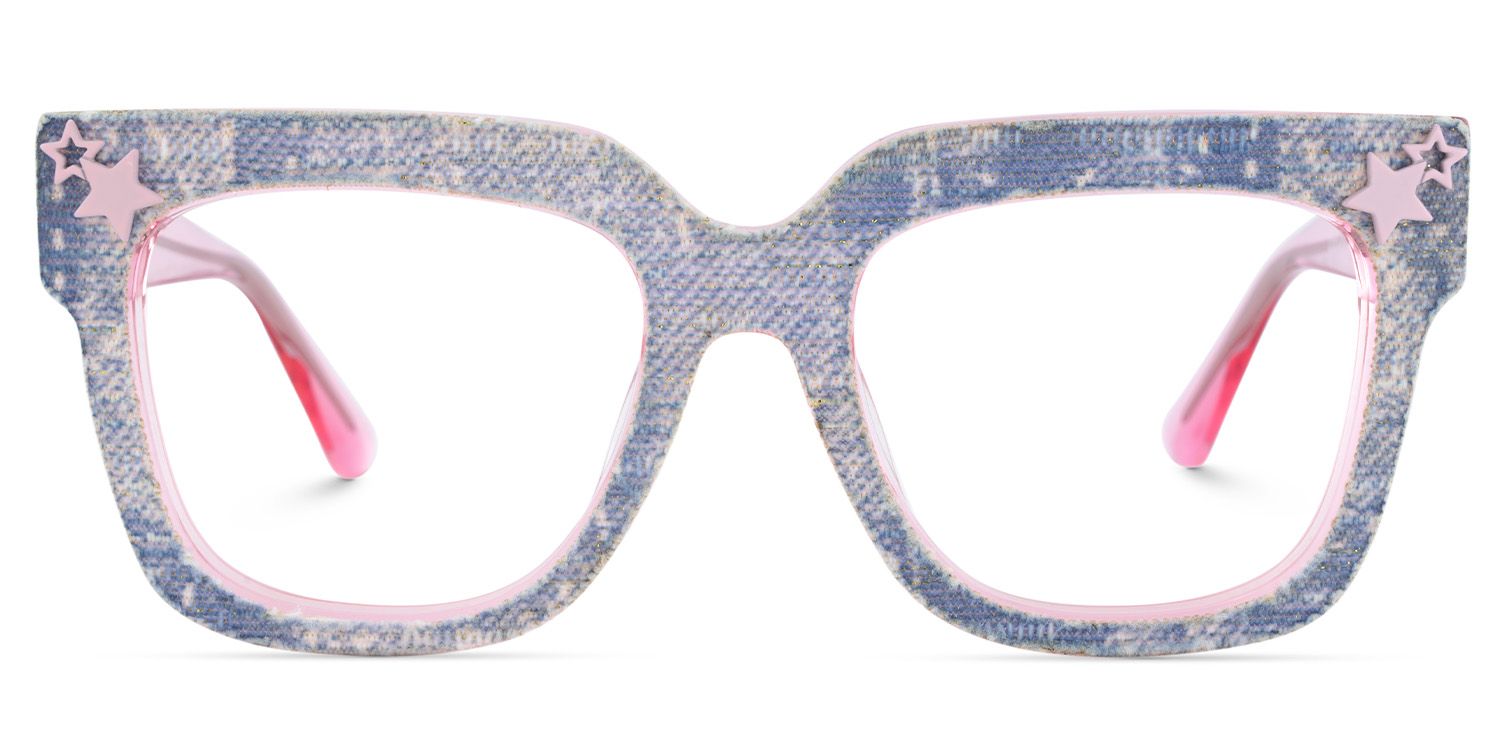 Teresita Thick Blue Denim Glasses in Square Design | Zeelool1