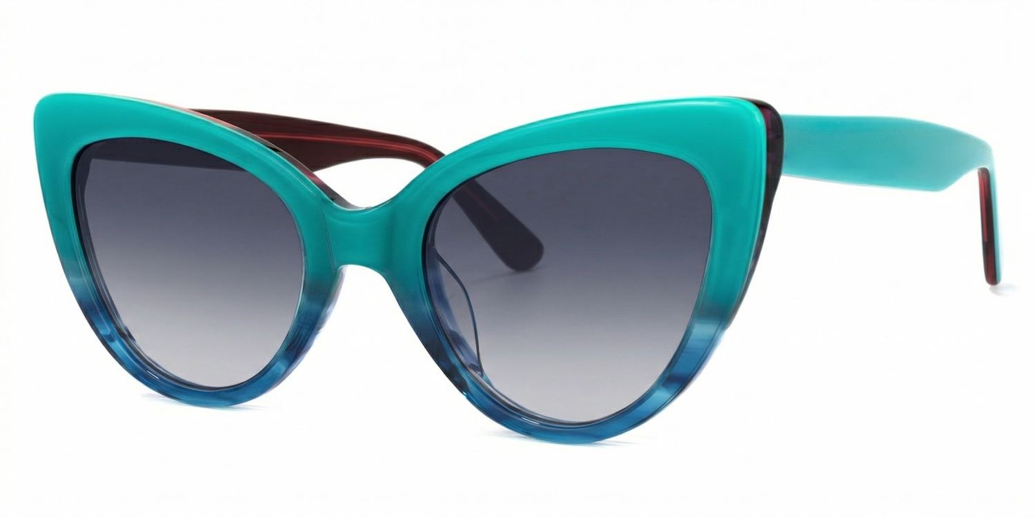 Claudette Blue-Green Cat Eye Polarized Sunglasses for Driving | ZEELOOL1