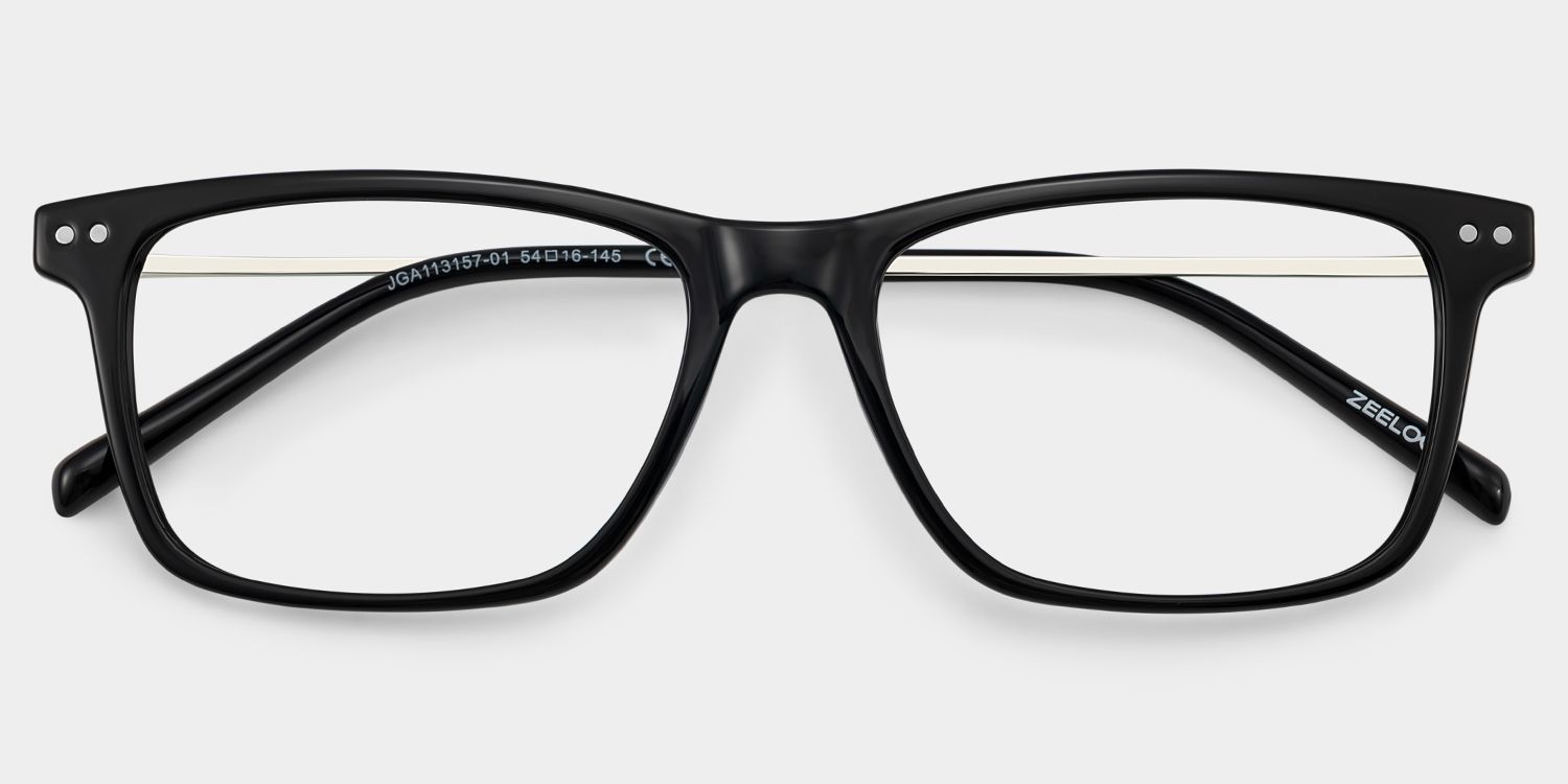 Eleanor Men's Black Rectangular Eyeglasses in TR90 for Men | ZEELOOL