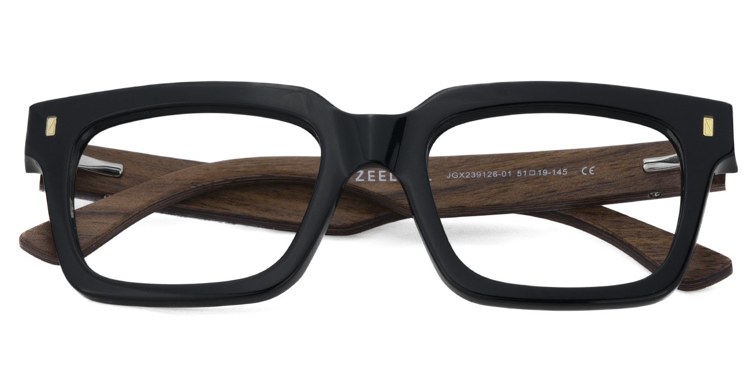 Black Rectangle Glasses With Wood Temples For Men2