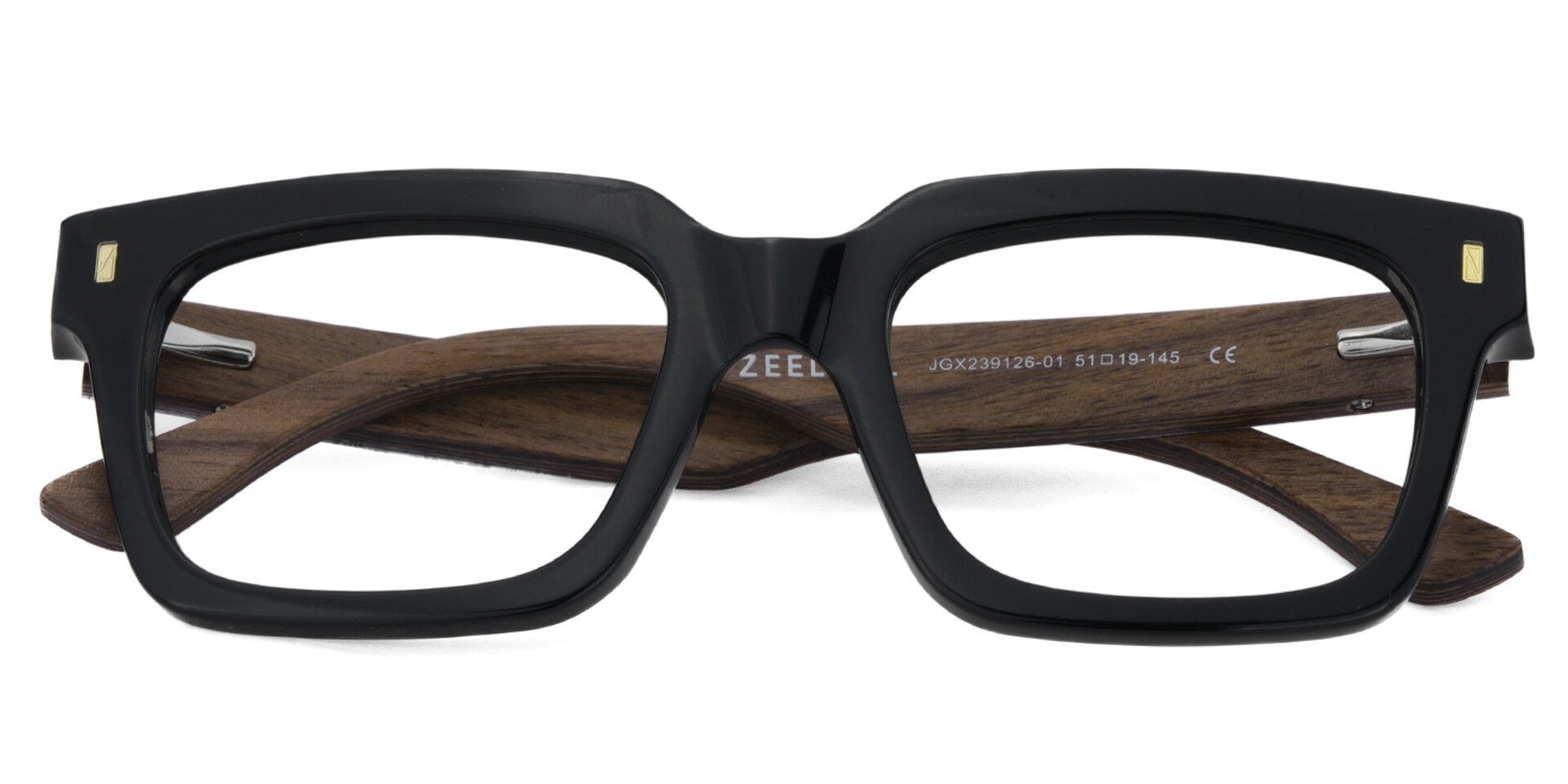 Black Rectangle Glasses With Wood Temples For Men2