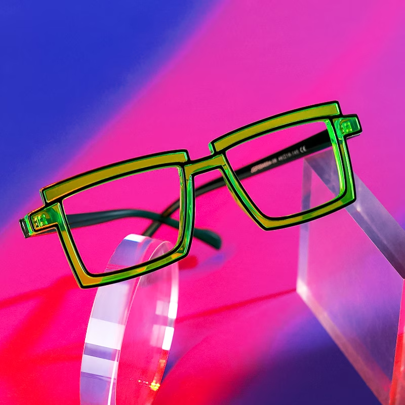 Zephyr Green Rectangle Glasses, Cyberpunk Style Frames0