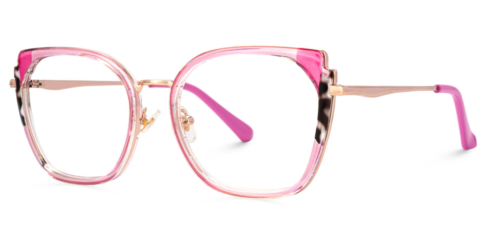 Pink Metal Frame Glasses With Wide Size For Women2