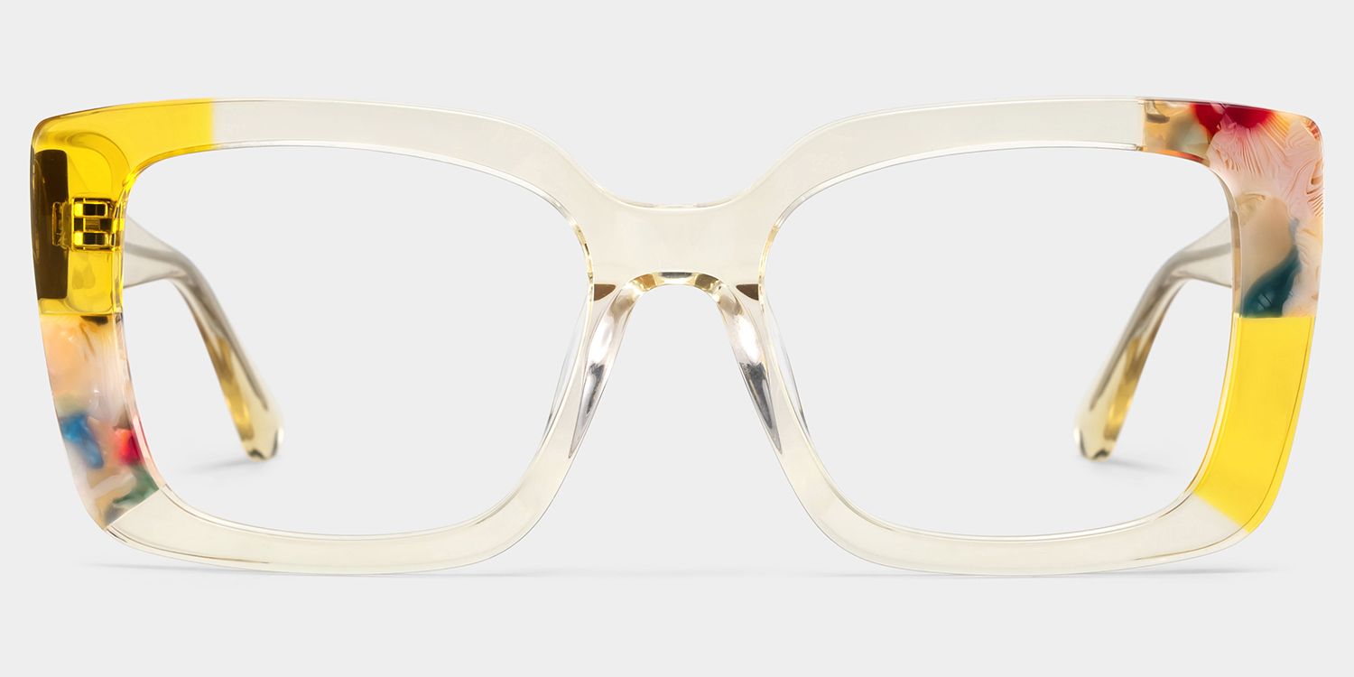 Flair Yellow Clear Frame Glasses with Square Frame Online | ZEELOOL4