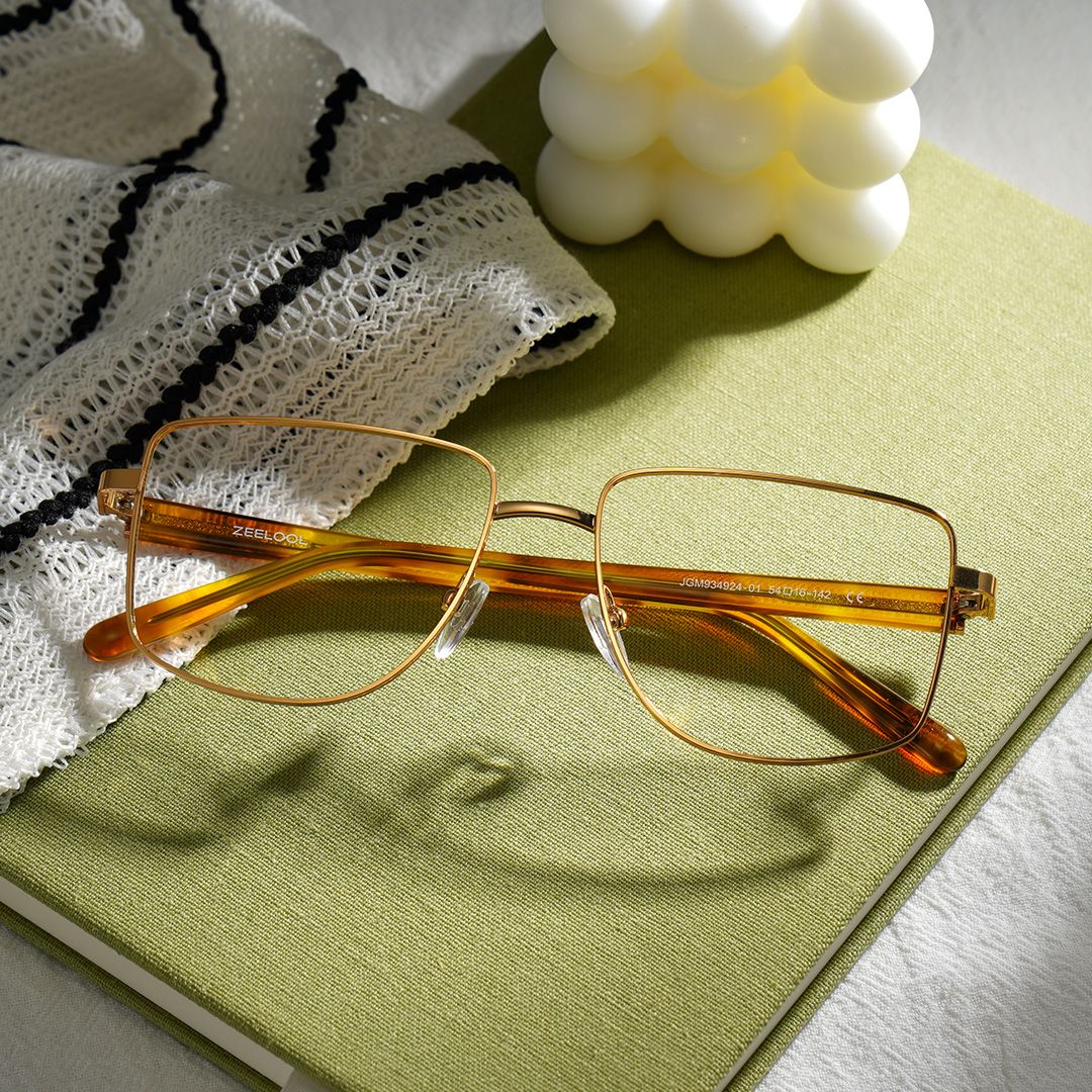 Geometric Gold yellow Eyeglasses- Felicity Metal Frame Glasses2