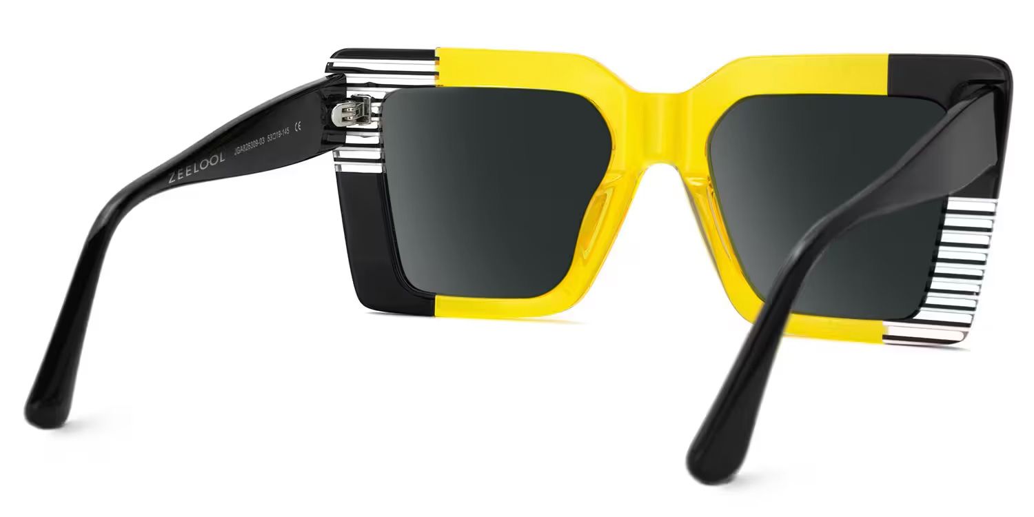 Shamika Large Black and Yellow Sunglasses with Rectangle Frames | Zeelool5