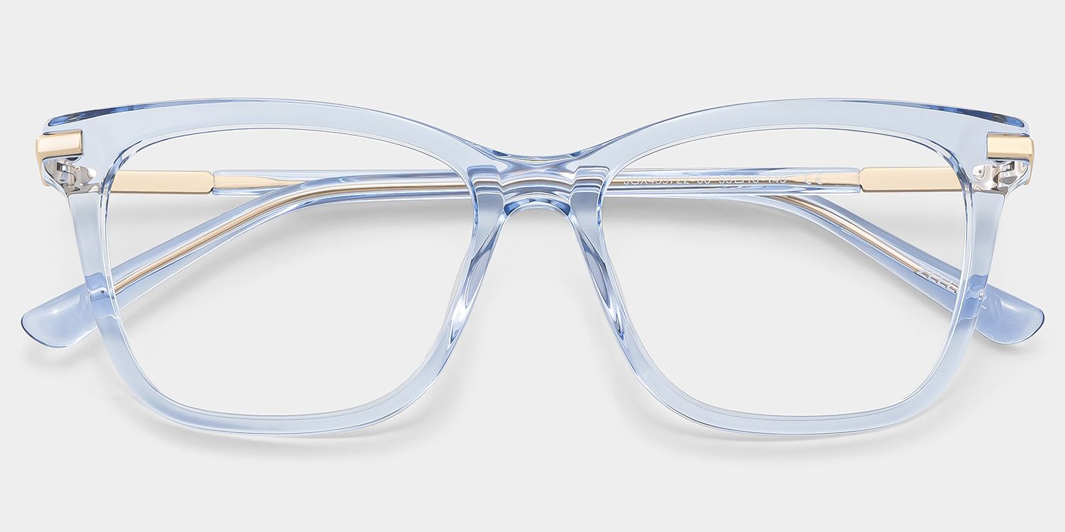 Eliot Clear Blue Rectangle Mixed Frame Glasses for Women | ZEELOOL1