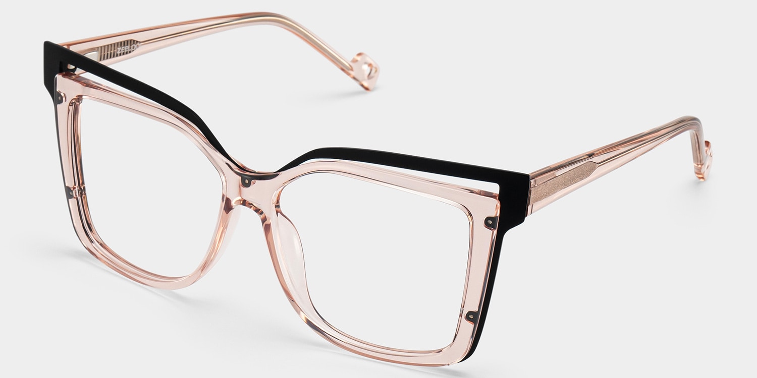▼ toLA✯24 Twolla Square Beige Glasses and Black Edge Frame