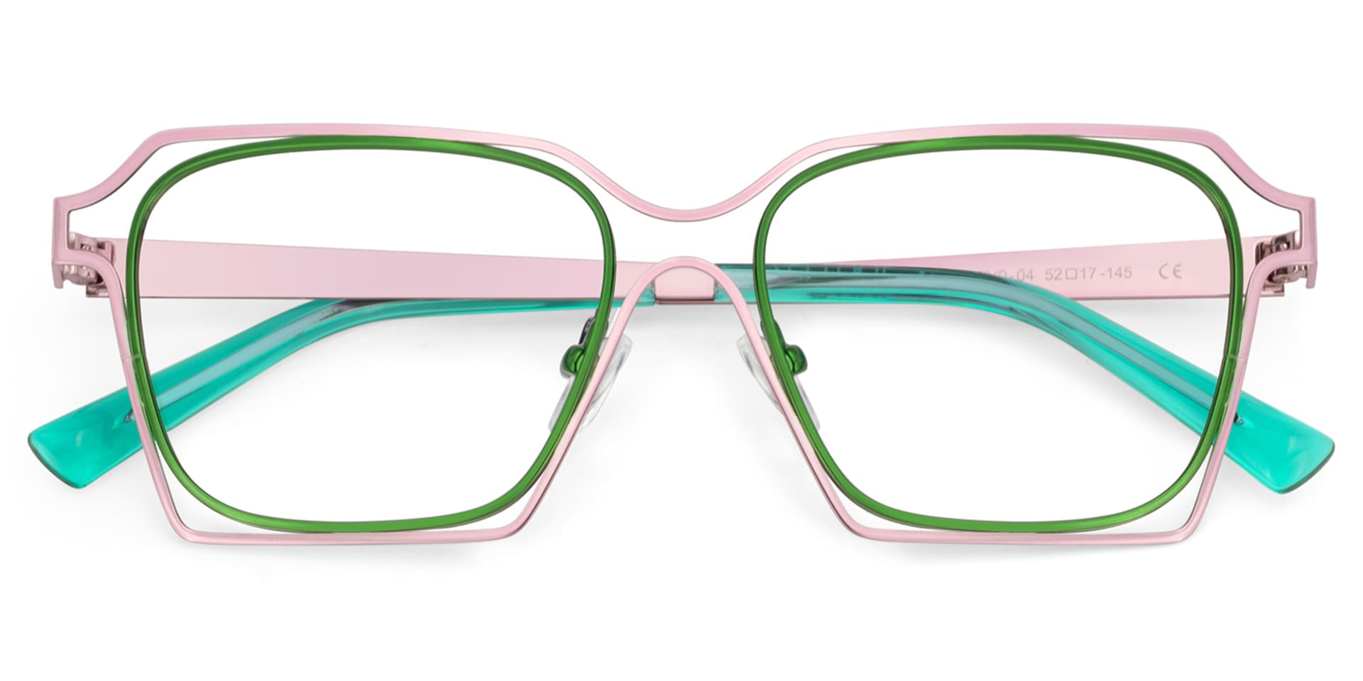 Foday Pink Green  Metal Frame Glasses With Geometric Shape1