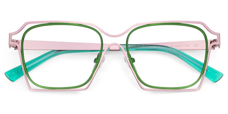 Foday Pink Green Geometric Glasses