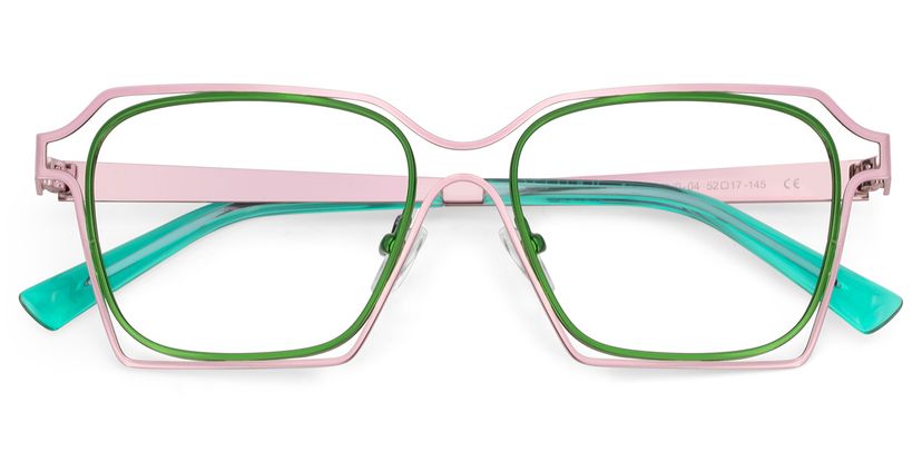 Foday Pink Green Metal Frame Glasses With Geometric Shape display picture 2