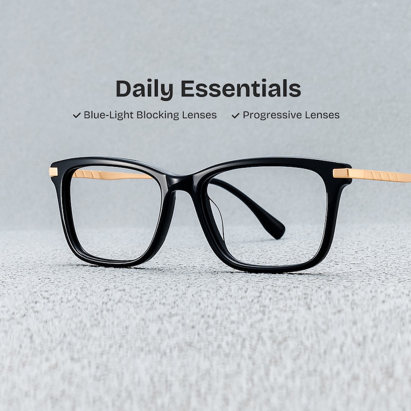 Zane Rectangle Black Glasses