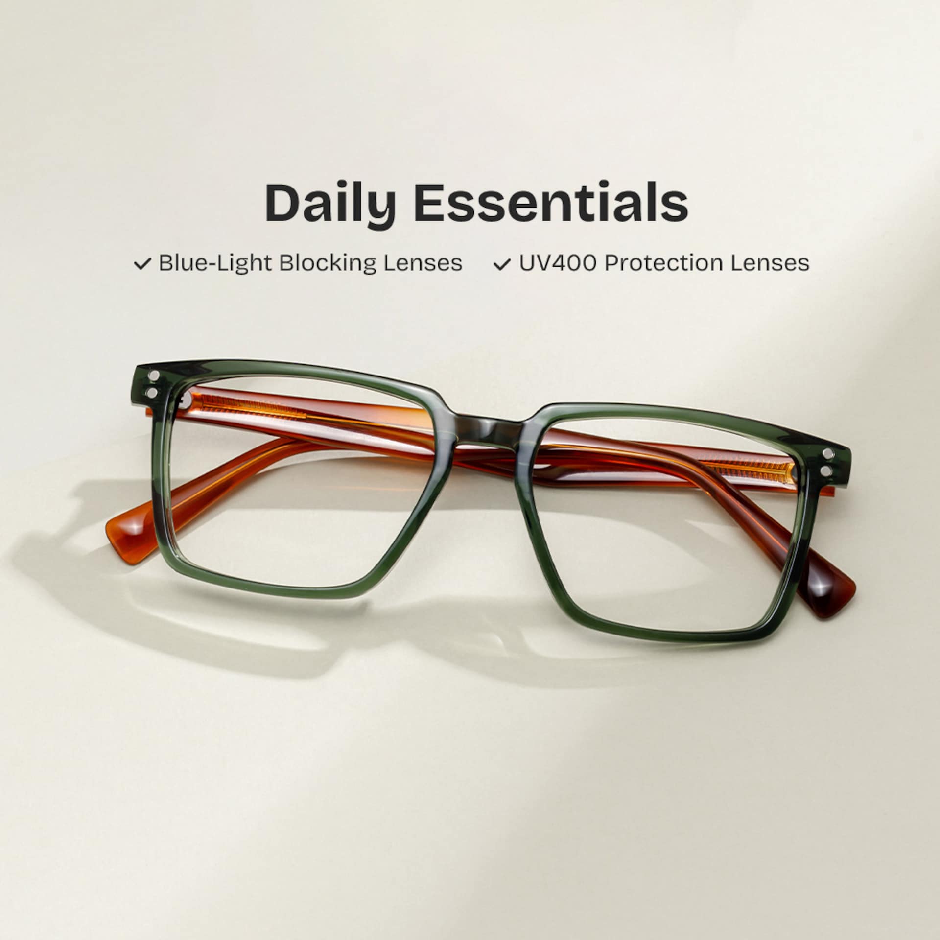 Griffin Green Brown Frame Glasses with Rectangle Frame Online | ZEELOOL0