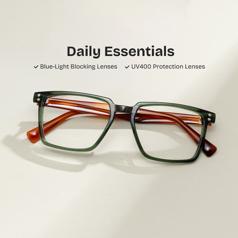 ZEELOOL Griffin Rectangle Green Brown Glasses