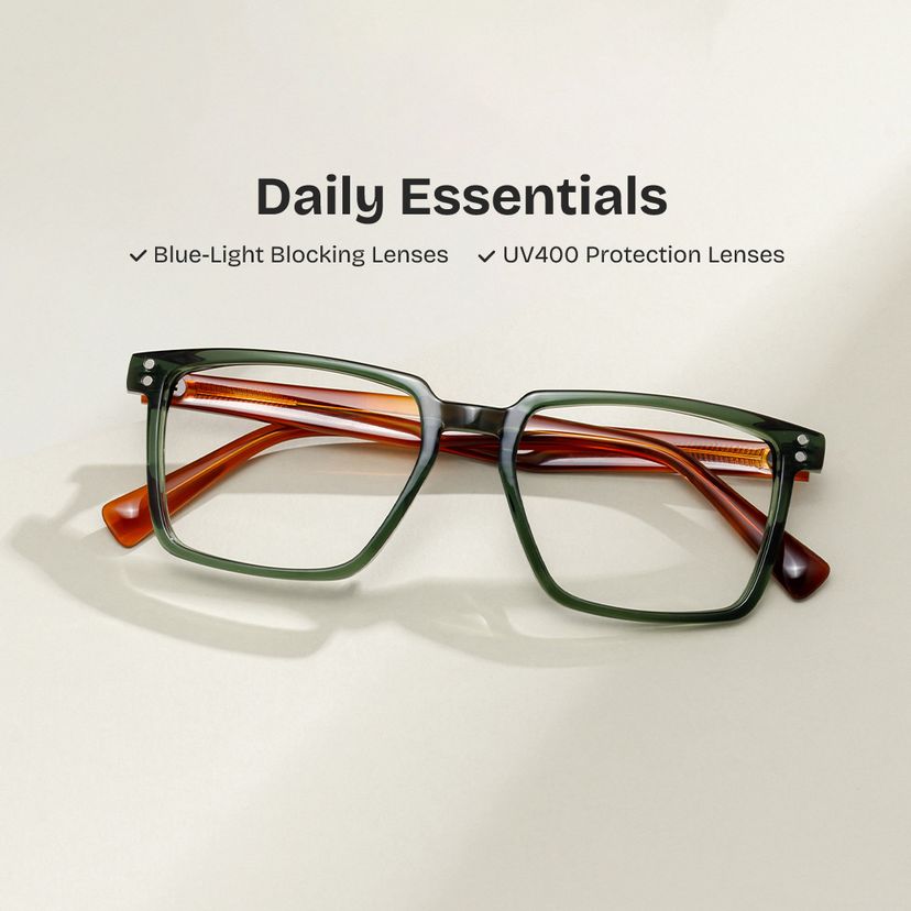 Griffin Rectangle Green Brown Glasses