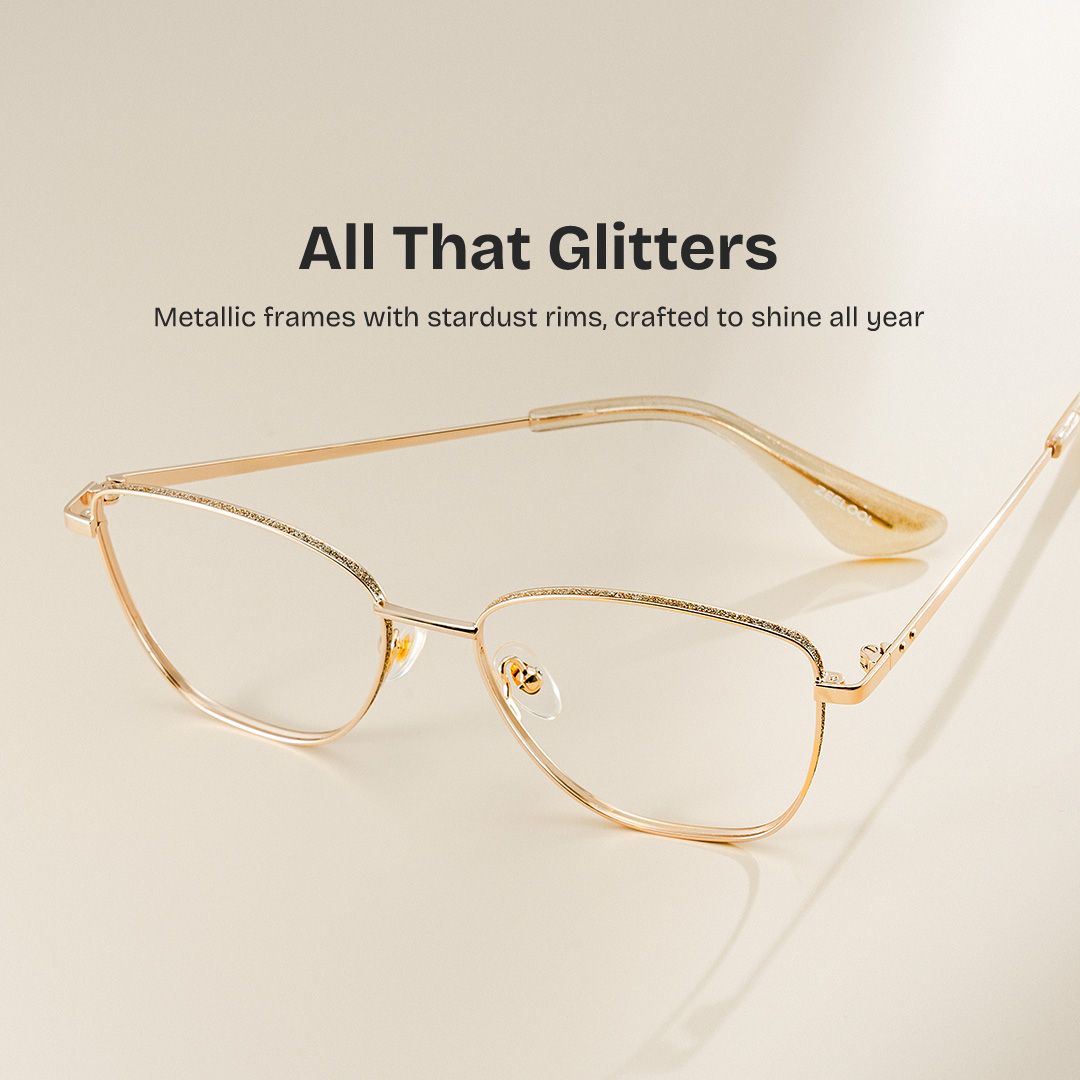 Skyler Square Gold Metal Glitter Frame Glasses | ZEELOOL