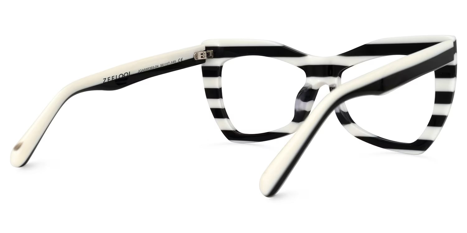 Bernita Geometric Black and White Striped Frames Glasses4