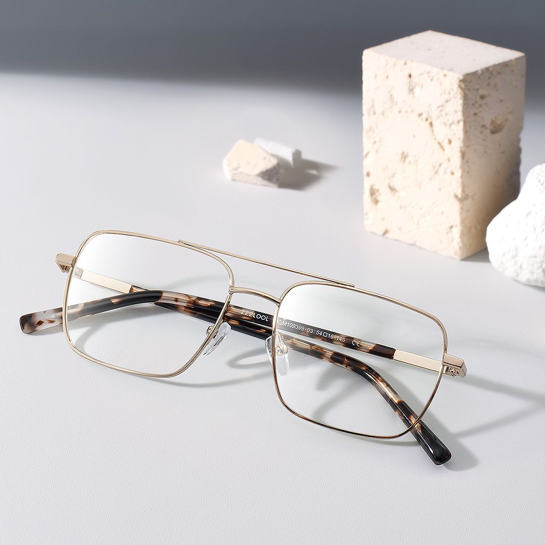 Iris Light Gold Frame Glasses with Aviator Frame Online | ZEELOOL0