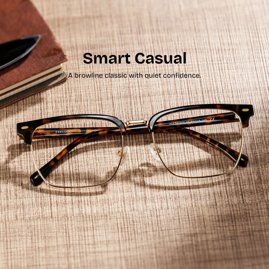 Braidsby Tortoise Browline Mixed Frame Glasses for Men | ZEELOOL